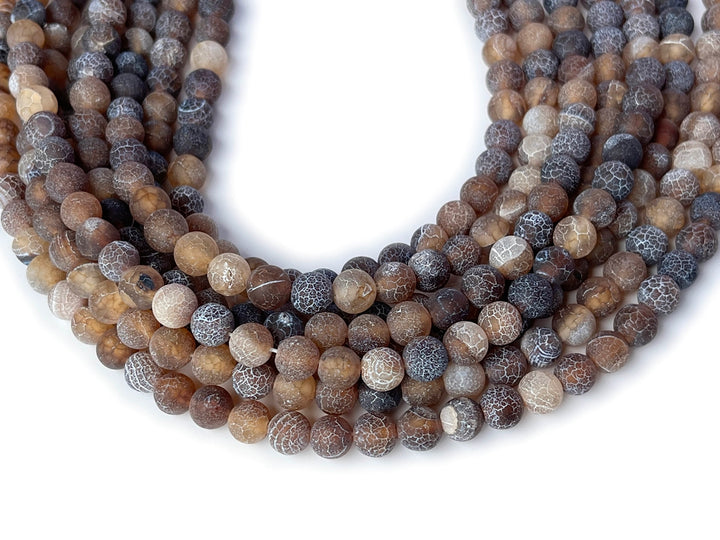 15" 8mm/10mm/12mm frosted brown dream fire dragon veins Agate Round beads