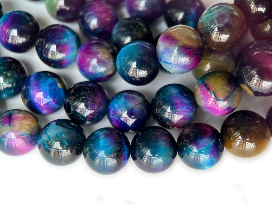 15" 8mm/10mm Dyed Blue purple dream tiger eye stone round beads