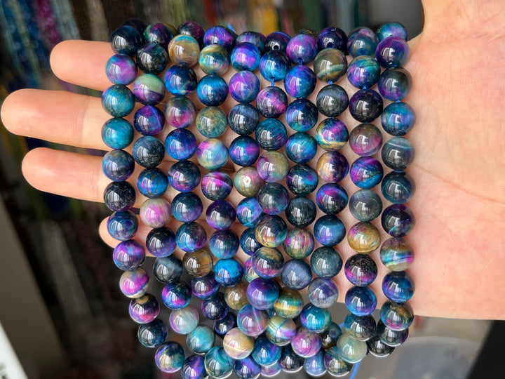 15" 8mm/10mm Dyed Blue purple dream tiger eye stone round beads