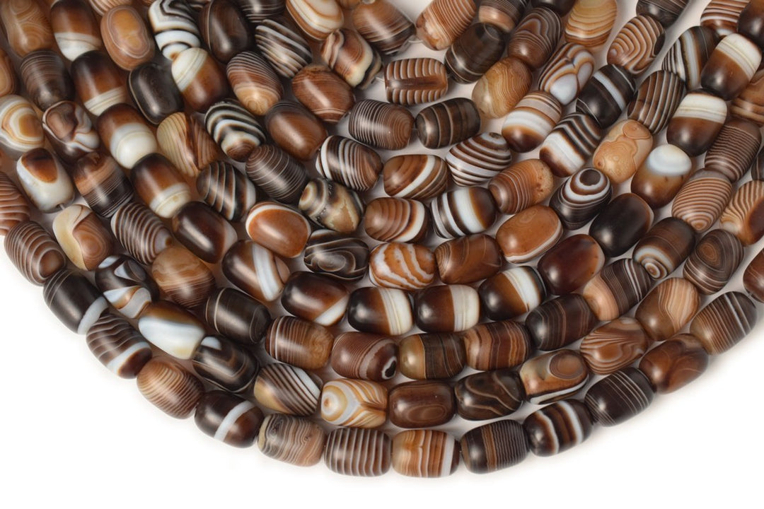 15" 13x17mm Matte brown stripe Agate barrel drum beads