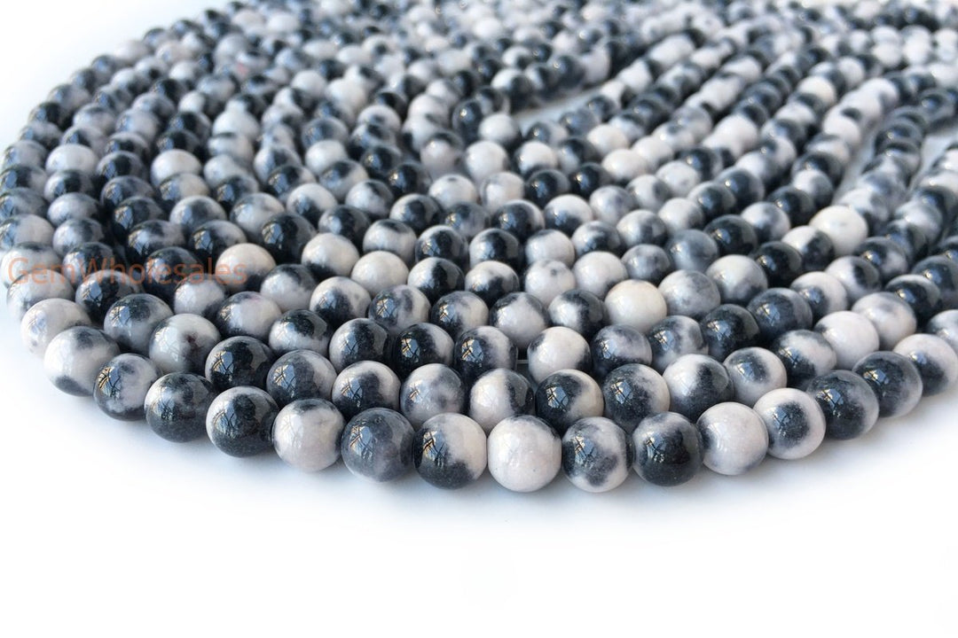 15.5" 8mm Dyed dark blue white jade round jewelry beads supply 04
