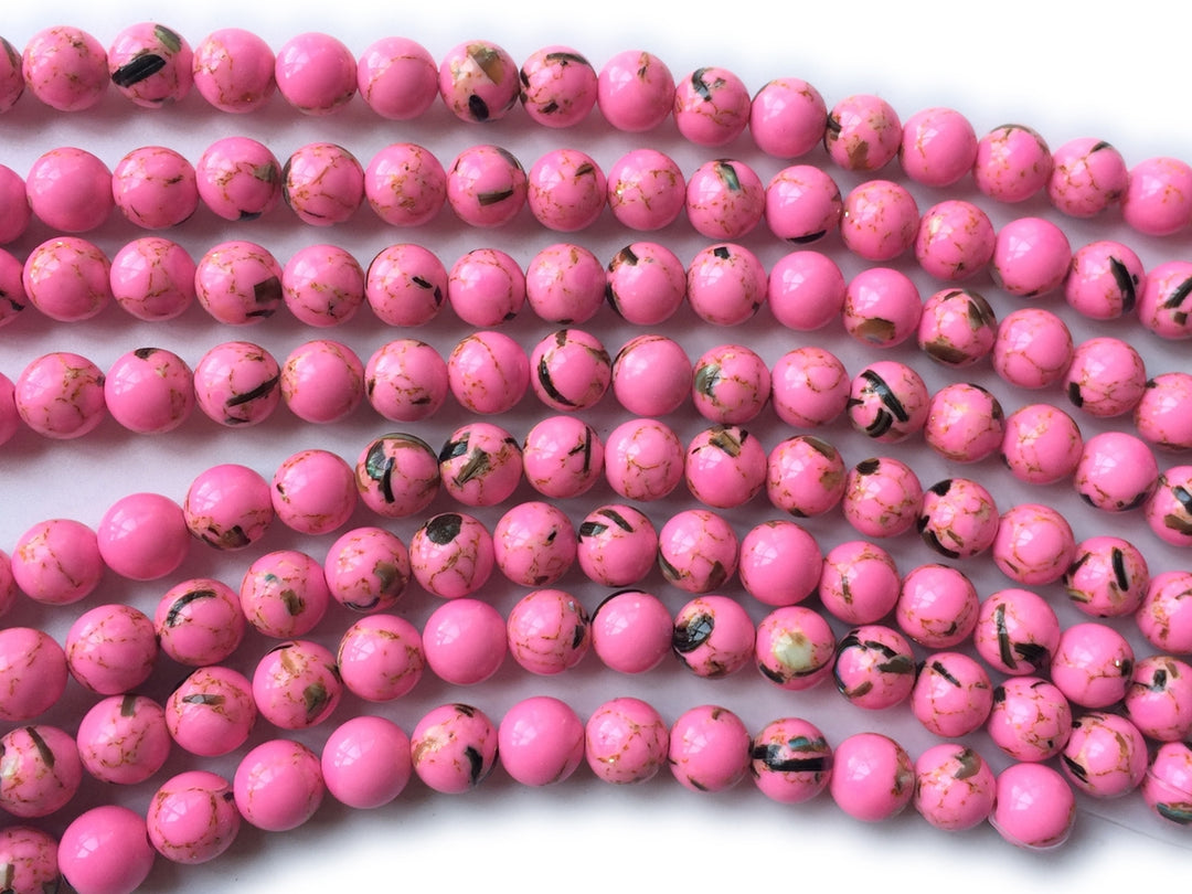 15.5" 8mm Turquoise Beads With Shell Inlay red color round jewelry beads