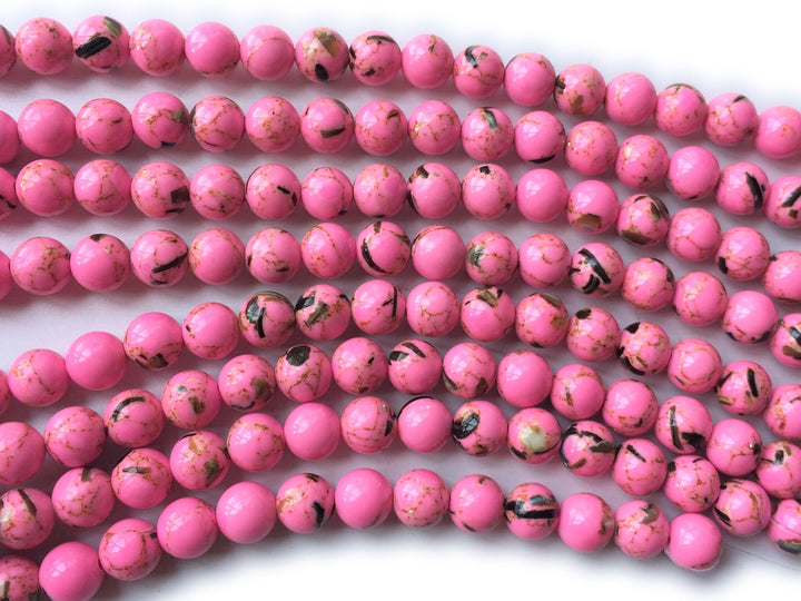 15.5" 8mm Turquoise Beads With Shell Inlay red color round jewelry beads