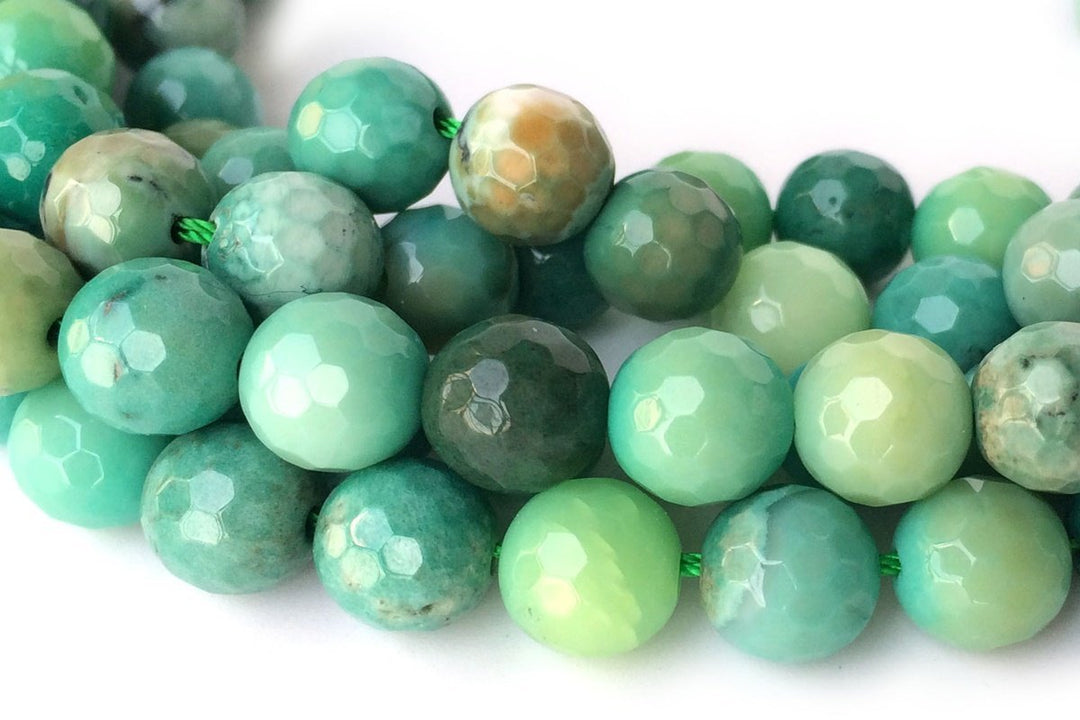 15.5" 8mm Natural Moss Green Opal round 128 faceted,gemstone,green grass agate