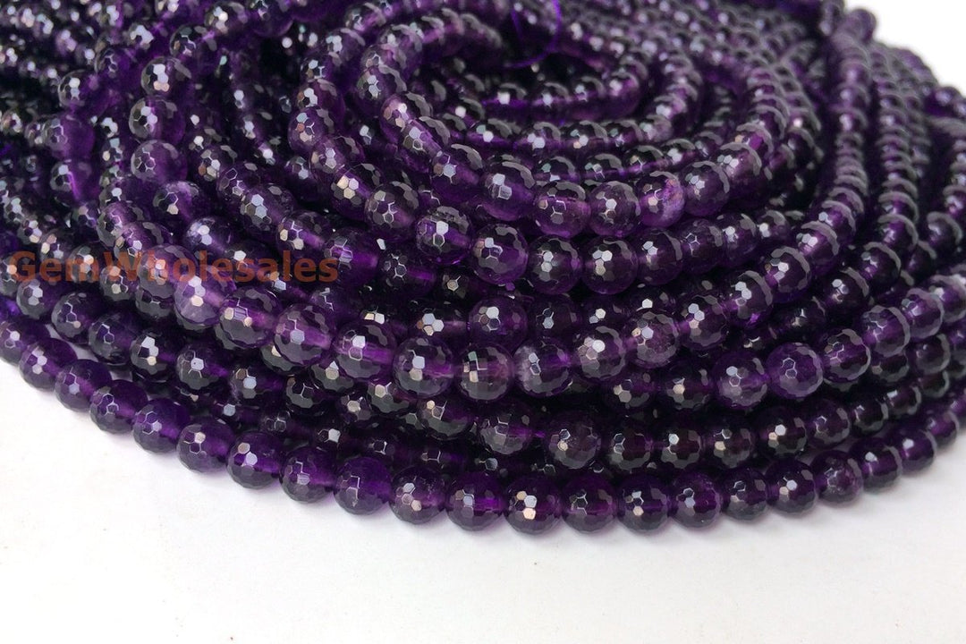 15.5" 6mm Natural Dark Amethyst round faceted quartz beads