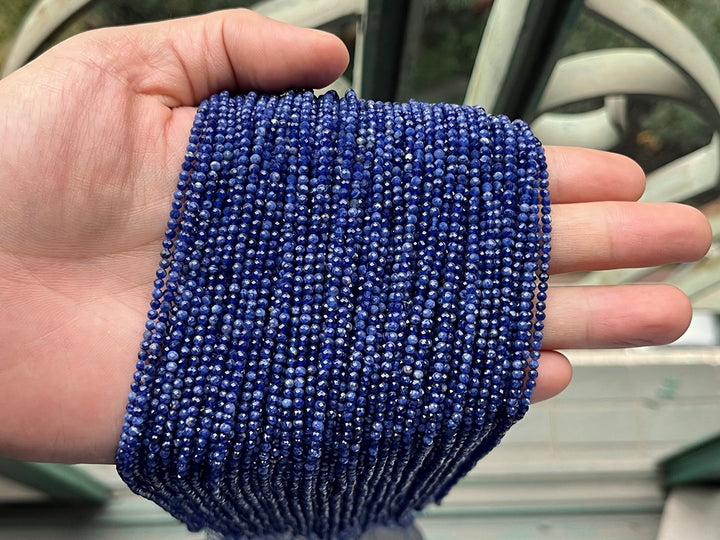 15.5" 2mm AAA natural sodalite stone round micro faceted beads