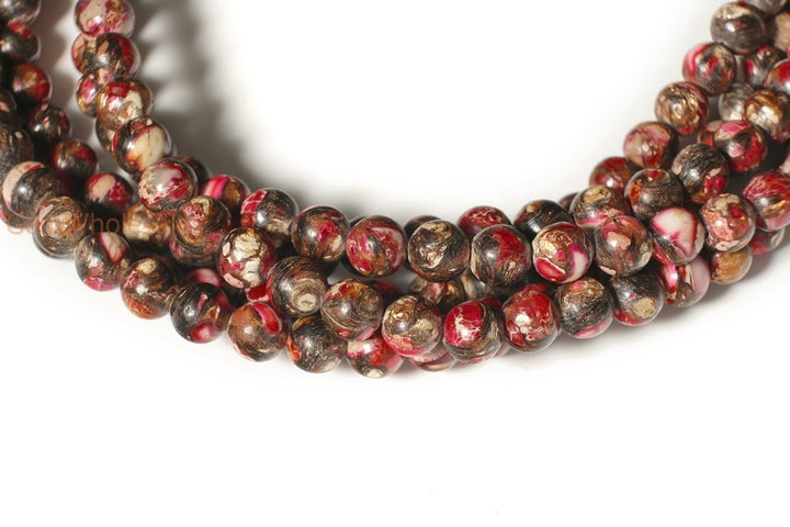 15.5" 6mm/8mm Red Impression Jasper & Gold copper bornite round beads,Sea Sediment,Aqua Terra Jasper