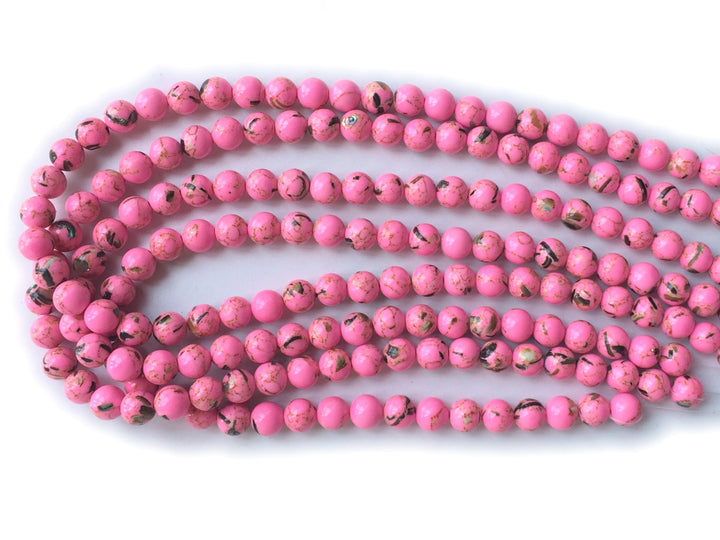 15.5" 8mm Turquoise Beads With Shell Inlay red color round jewelry beads