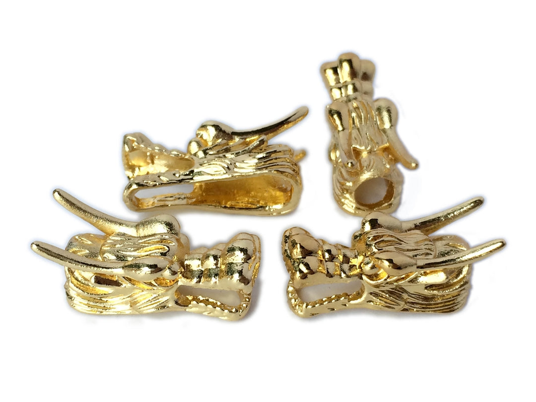 2PCS 25x10x12mm dragon head gold plated brass metal part jewelry findings