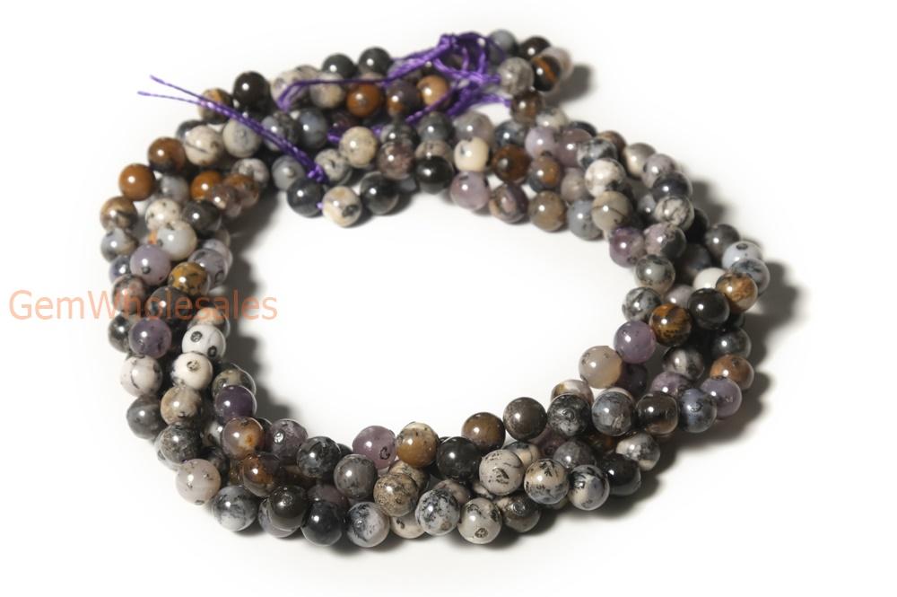 15.5" 8mm Amethyst Sage Dendritic Agate purple Moss Opal round beads