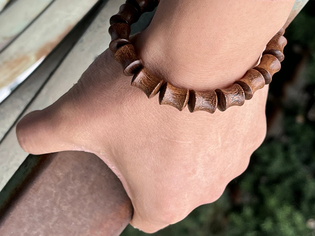 7.5" 10x12mm brown Sandalwood bamboo beads beaded elastic bracelets