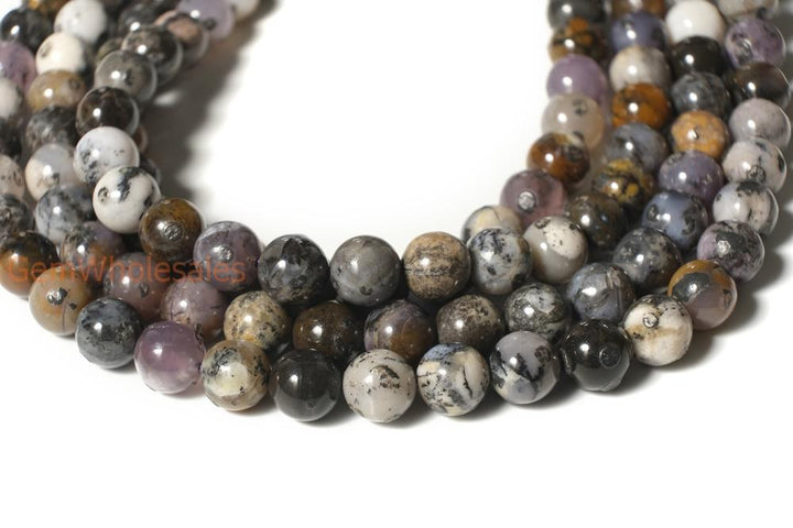 15.5" 8mm Amethyst Sage Dendritic Agate purple Moss Opal round beads