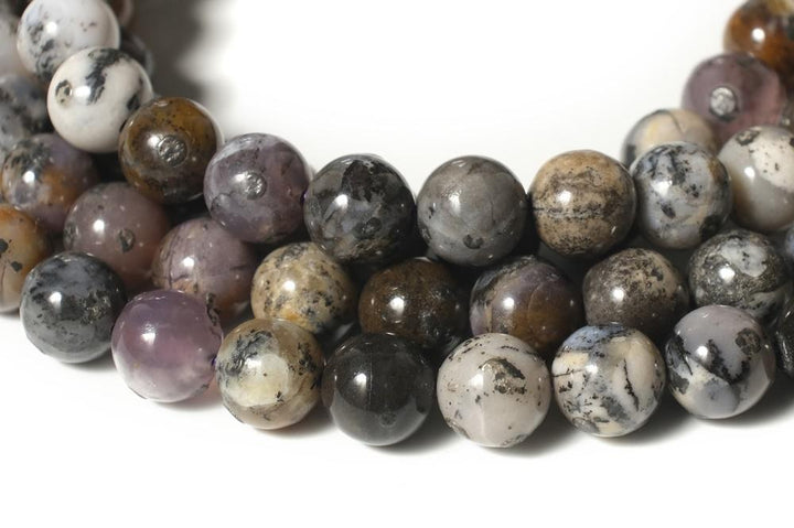 15.5" 8mm Amethyst Sage Dendritic Agate purple Moss Opal round beads