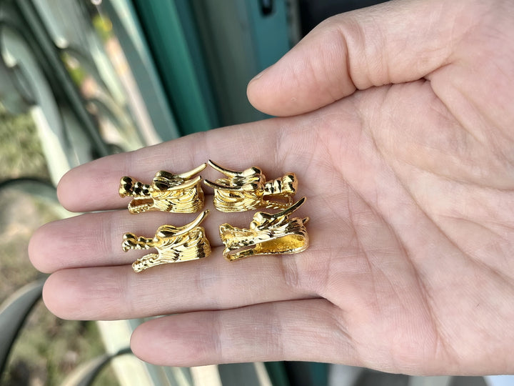 2PCS 25x10x12mm dragon head gold plated brass metal part jewelry findings