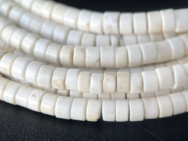 15.5" 4mm White howlite heishi tube beads, Ivory white beige stone