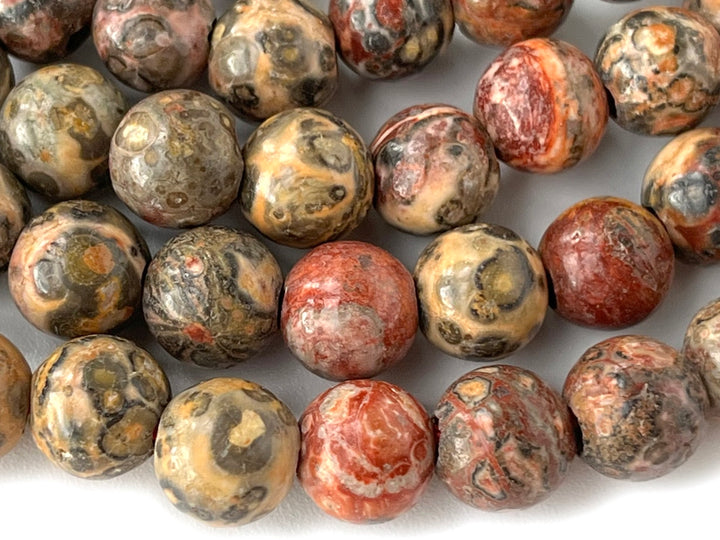 15" 8mm Natural leopard skin jasper 2.5mm big hole round beads