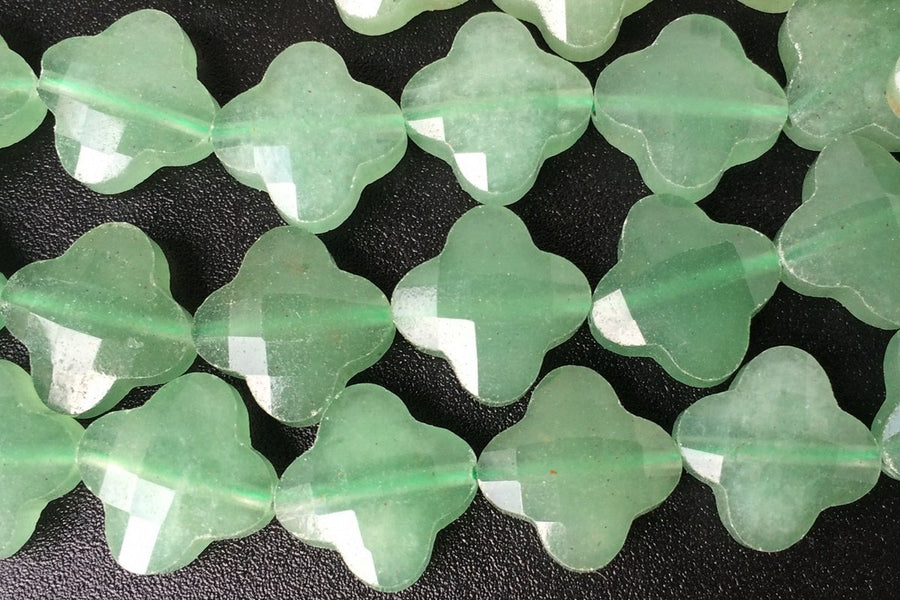 15.5" Natural green aventurine Quatrefoil flower Beads 13mm, green semi-precious stone