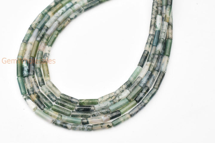15.5"Moss natural 4x13mm green moss Agate Tube beads Gemstone