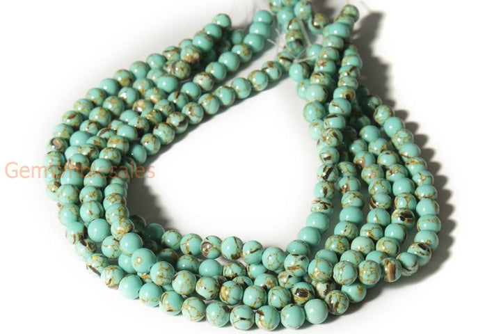 15.5" 8mm Green Turquoise Beads With Shell Inlay round jewelry beads