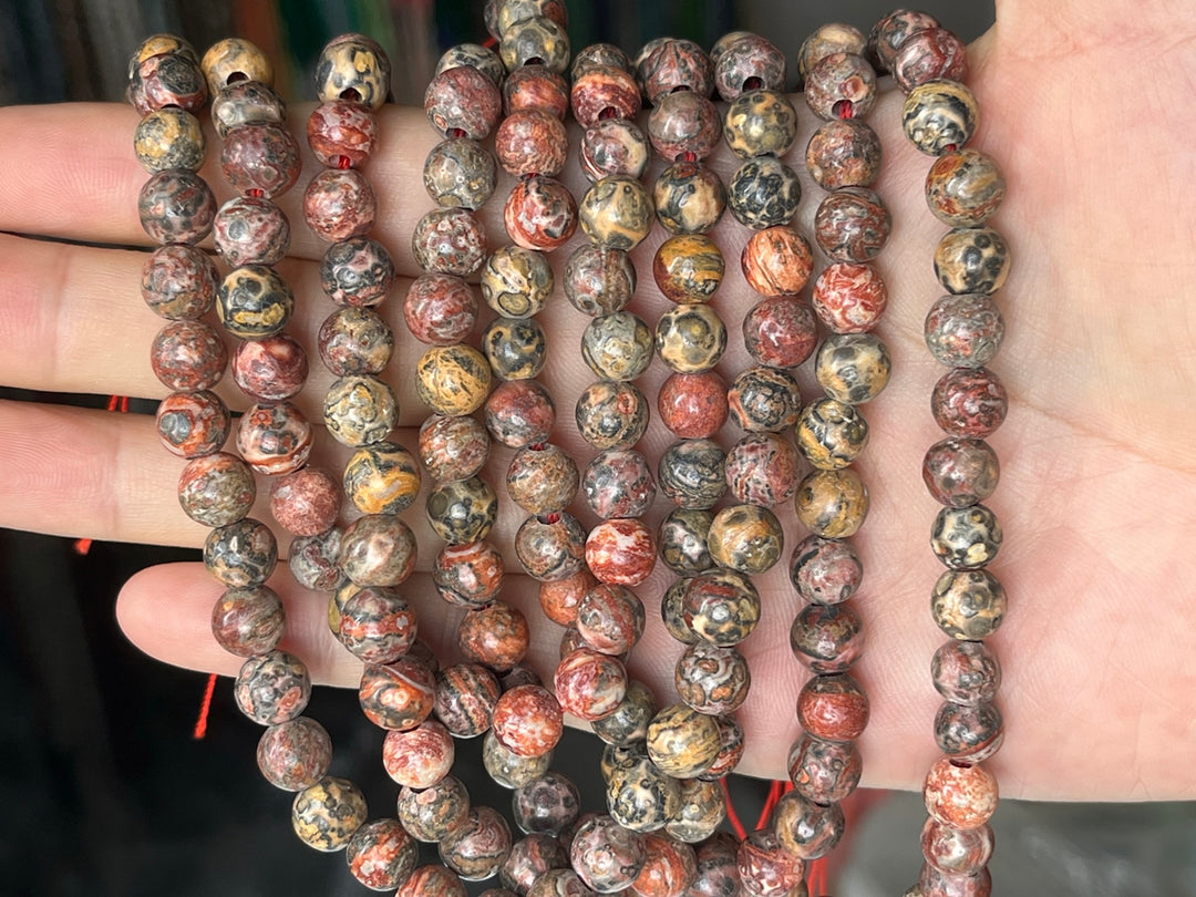 15" 8mm Natural leopard skin jasper 2.5mm big hole round beads
