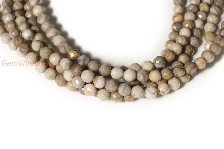 15.5" Natural silver leaf stone round faceted beads 4mm/8mm/10mm,Silver leaf jasper
