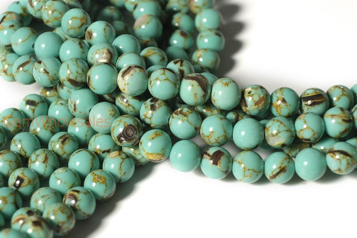 15.5" 8mm Green Turquoise Beads With Shell Inlay round jewelry beads