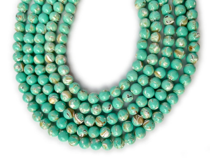 15.5" 6/8/10mm Green Turquoise With Shell Inlay round beads MTL