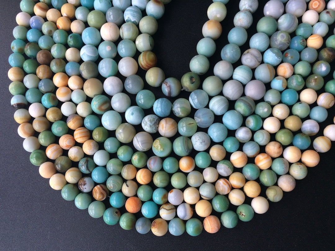 15" 6mm Green brown fire agate round semi precious stone beads