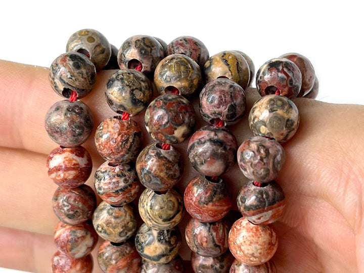 15" 8mm Natural leopard skin jasper 2.5mm big hole round beads