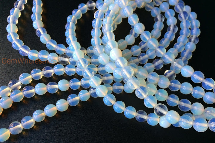 15" 8mm Opalite round beads, milky white semi-precious stone