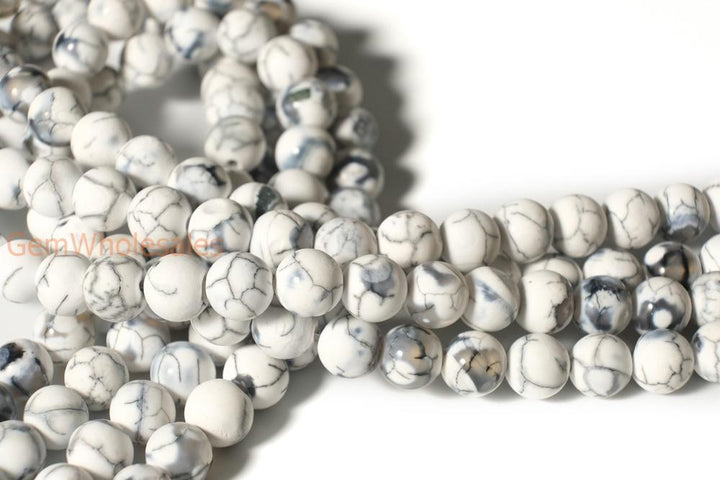 15" 8mm/10mm white dream fire dragon veins frosted Agate Round beads