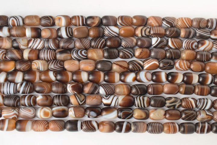 15" 13x17mm Matte brown stripe Agate barrel drum beads