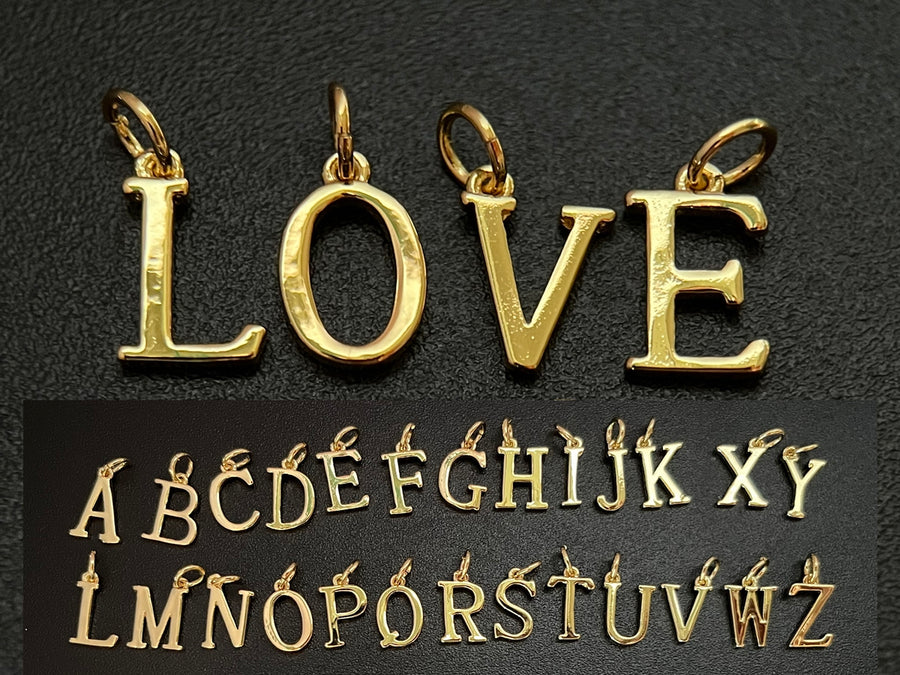 5PCS 8mm gold plated brass alphabet letters charms DIY jewelry findings A~Z