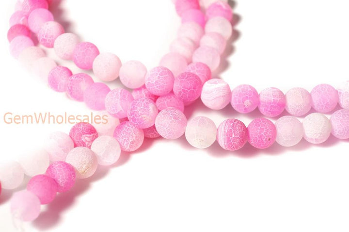 15" 6mm/8mm/10mm/12mm pink dream fire dragon veins frosted Agate Round beads Gemstone