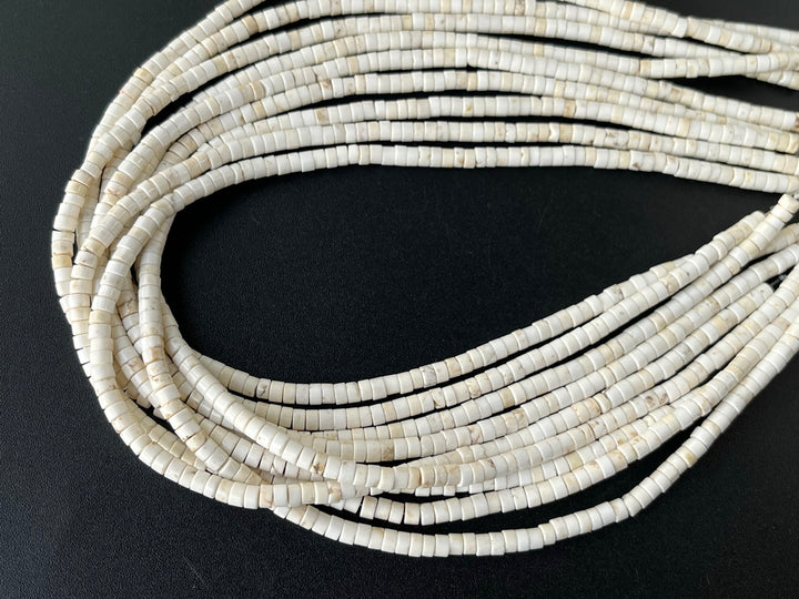 15.5" 4mm White howlite heishi tube beads, Ivory white beige stone