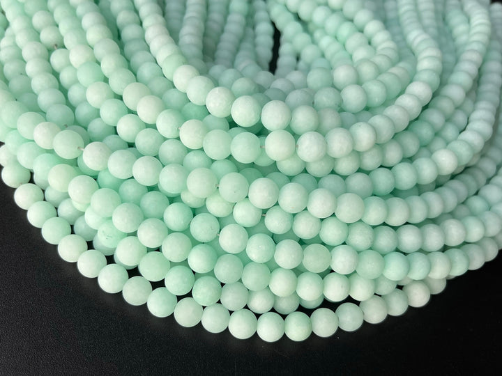 15" 6mm matte mint green dyed jade Round beads