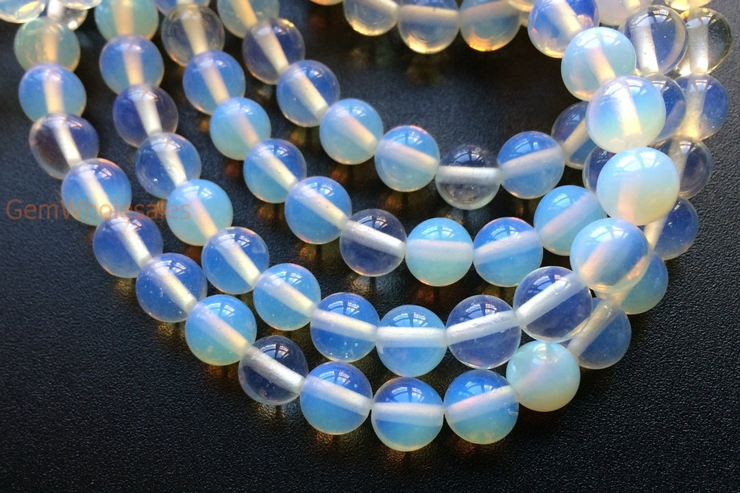 15" 8mm Opalite round beads, milky white semi-precious stone