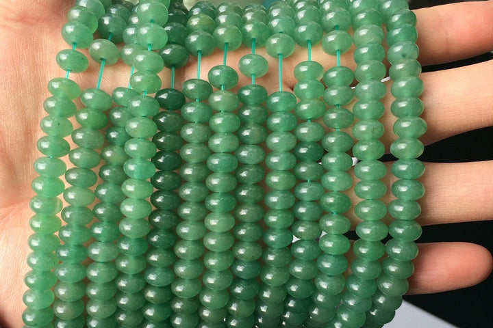 15.5" 5x8mm Natural Green aventurine roundel/rondelle beads