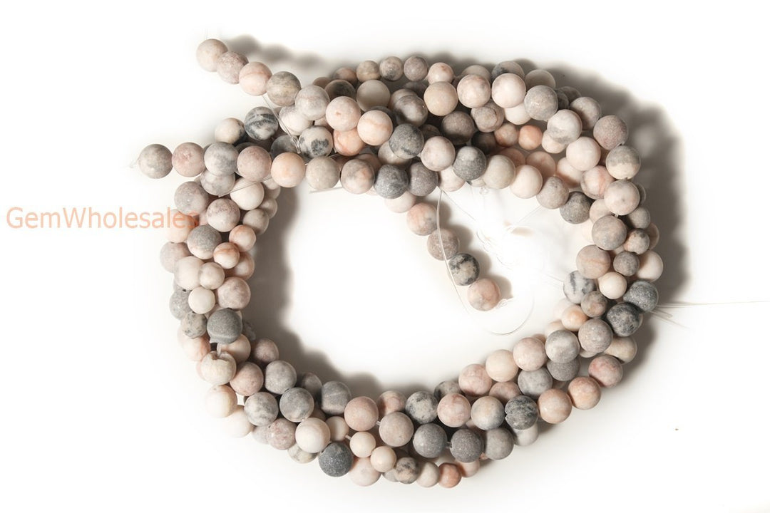 15.5" 6mm Natural matte/frosted pink Zebra jasper round gemstone beads