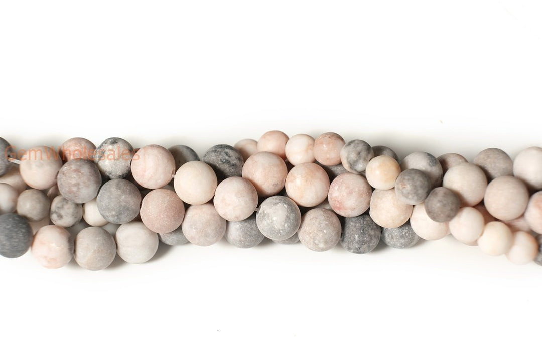 15.5" 6mm Natural matte/frosted pink Zebra jasper round gemstone beads