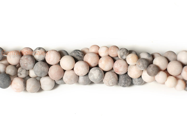 15.5" 6mm Natural matte/frosted pink Zebra jasper round gemstone beads
