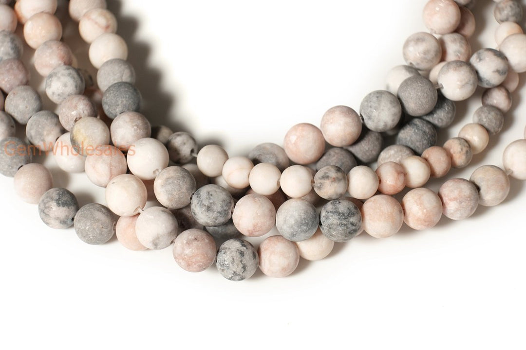 15.5" 6mm Natural matte/frosted pink Zebra jasper round gemstone beads