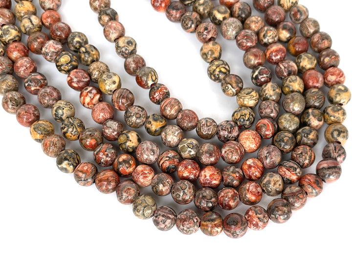 15" 8mm Natural leopard skin jasper 2.5mm big hole round beads