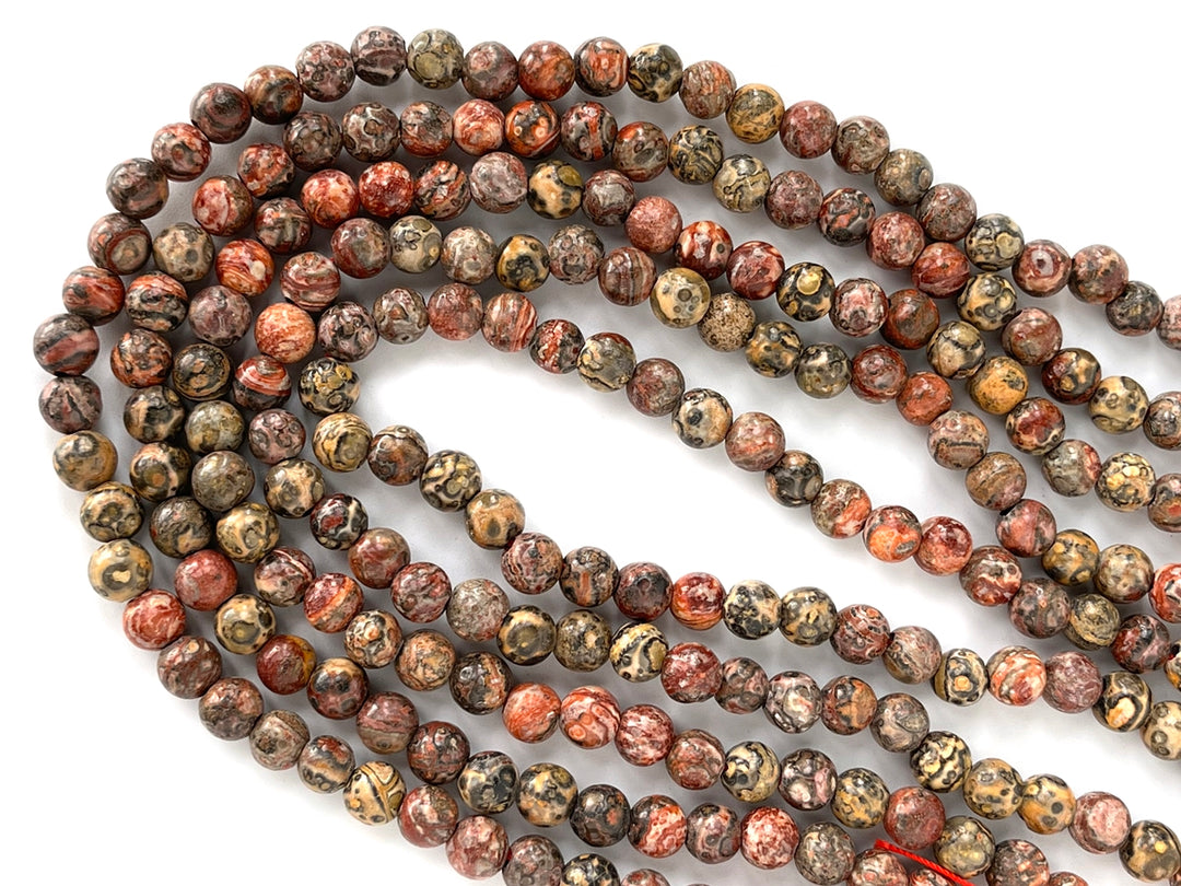 15" 8mm Natural leopard skin jasper 2.5mm big hole round beads