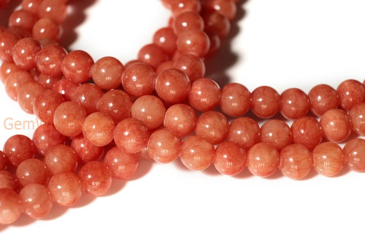 15.5" 6mm/8mm orange dyed jade Round beads gemstone