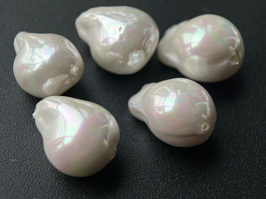 5PCS 16~18mm white baroque pearl(glass core) Shell pearl nugget beads