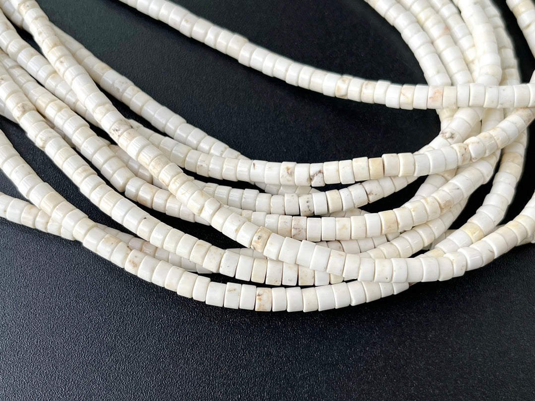 15.5" 4mm White howlite heishi tube beads, Ivory white beige stone