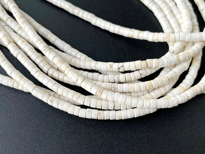 15.5" 4mm White howlite heishi tube beads, Ivory white beige stone