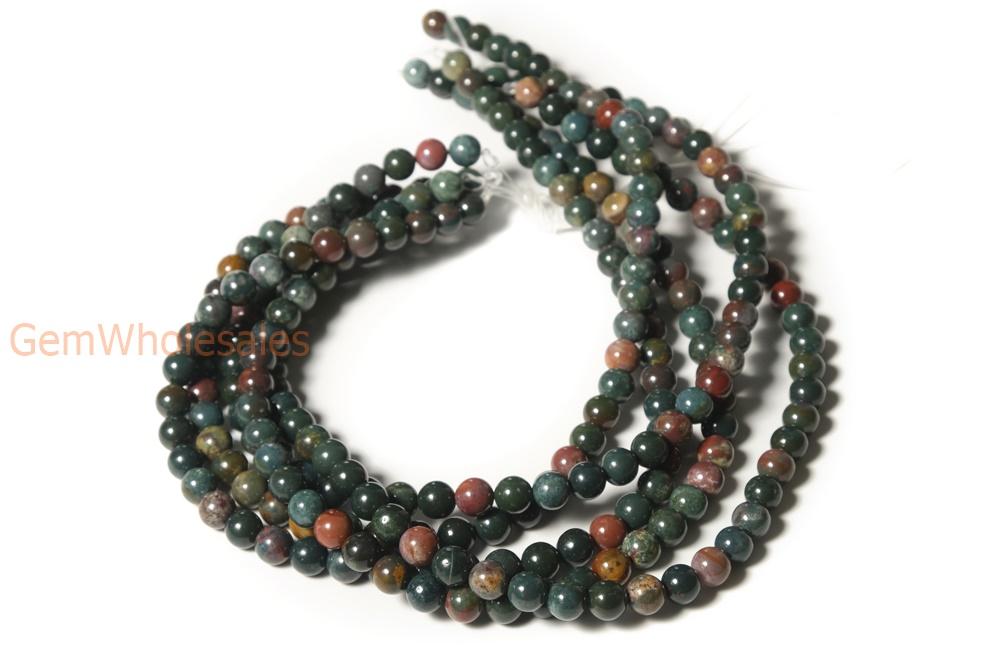 15.5" 4mm/6mm Natural Indian bloodstone round beads,green red semi-preciouse stone