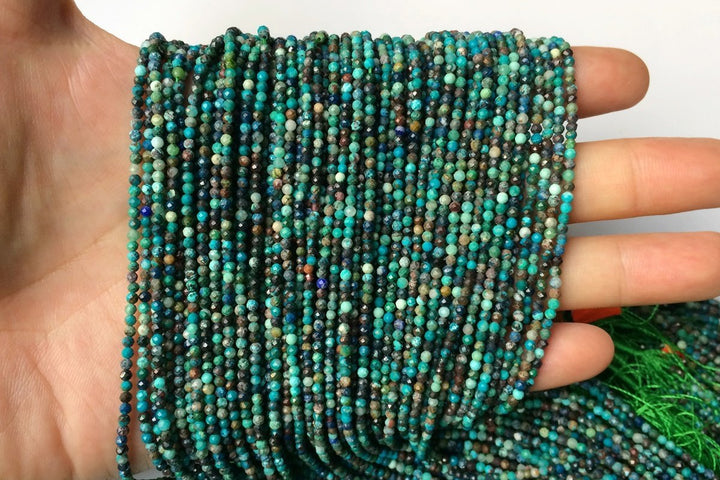 15.5" 2mm Turquoise Chrysocolla Tiny Round Micro faceted beads